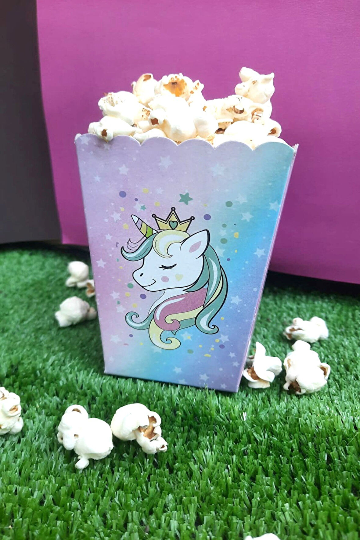 8'li Unicorn Mısır Kutusu - PopCorn Kutusu - Doğum Günü İkram Hediye - Orta Boy