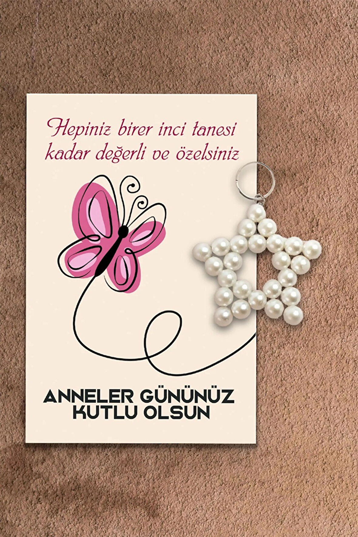 5 Adet Anneler Günü İnci Yıldız Anahtarlık - Anneler Günü Hediyesi - Jelatin Dahildir.