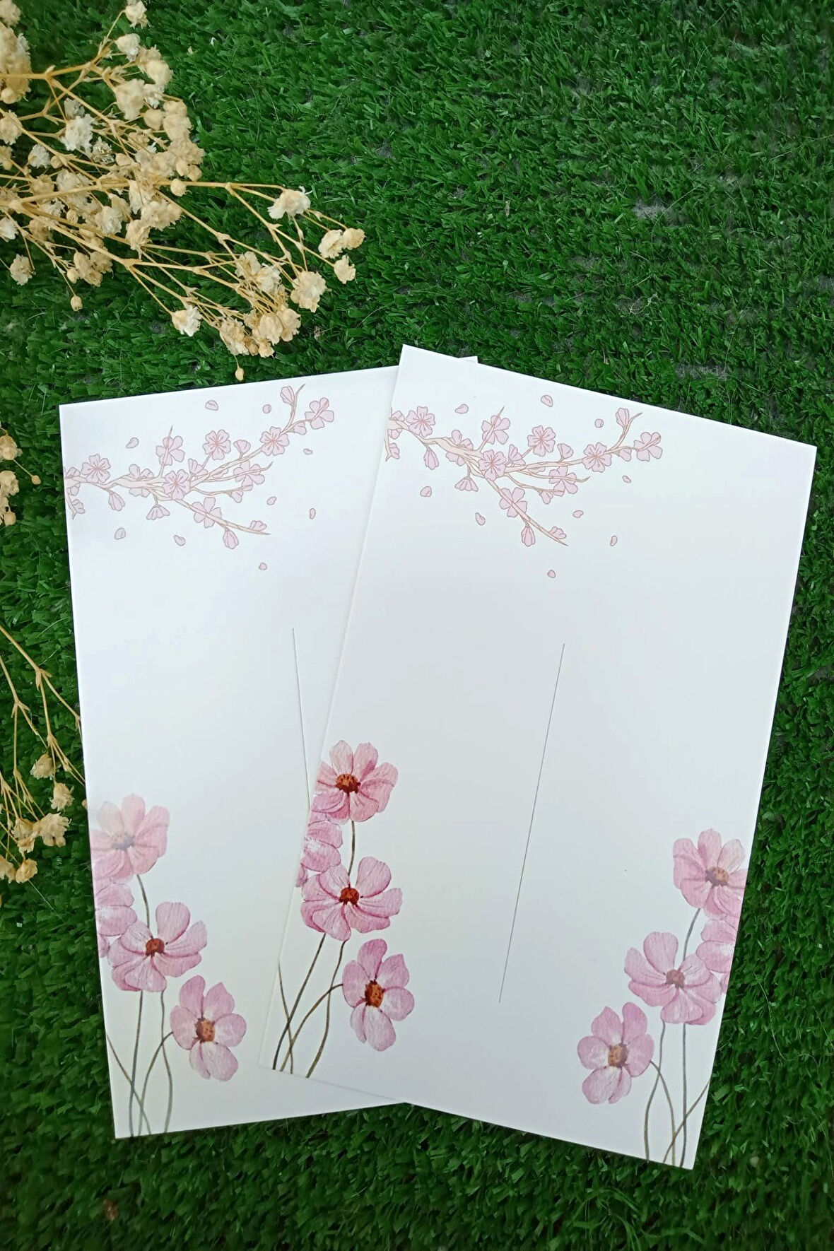 Özel Kesimli | 25 Adet Toka Kartı - Kalın Kuşe (5991) Bandana Kartı - 9x14cm - Pembe Çiçek
