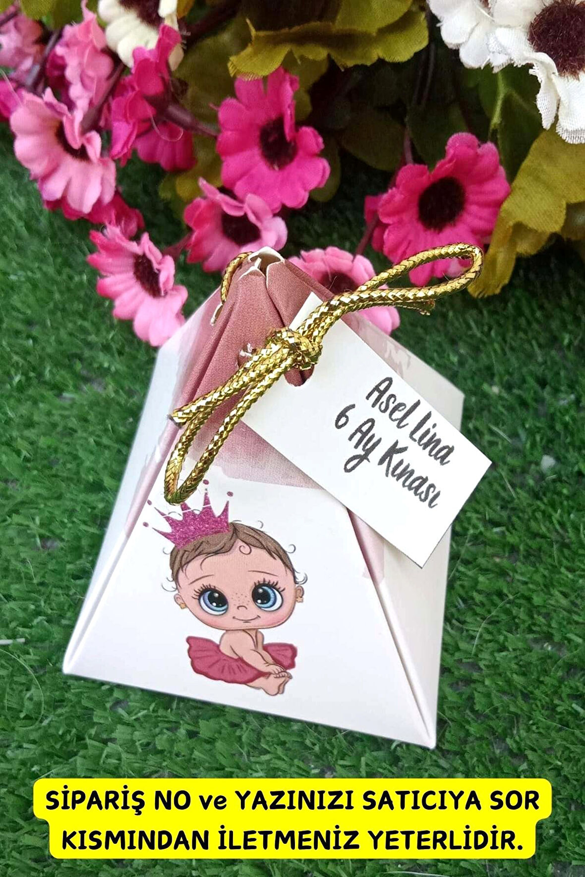 30 Adet Gold İpli Pembeli Kız Piramit Kutu -  6 Ay Kınası - Lokum Kutusu - Şeker Kutusu -