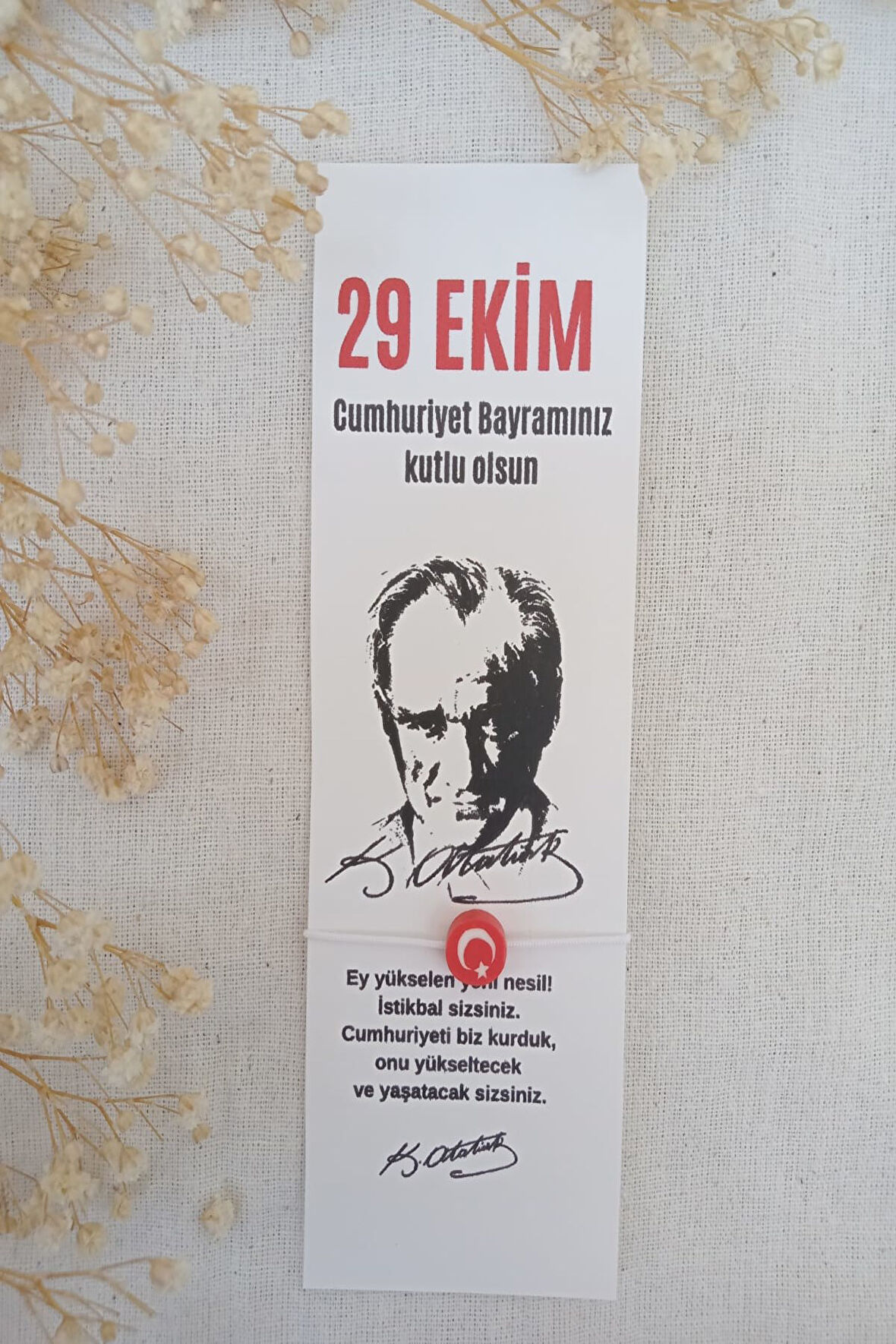 5 Adet Atatürk Silüet Türk Bayrağı Bileklik & Kitap Ayracı - 29 Ekim Hediye - Jelatinli 