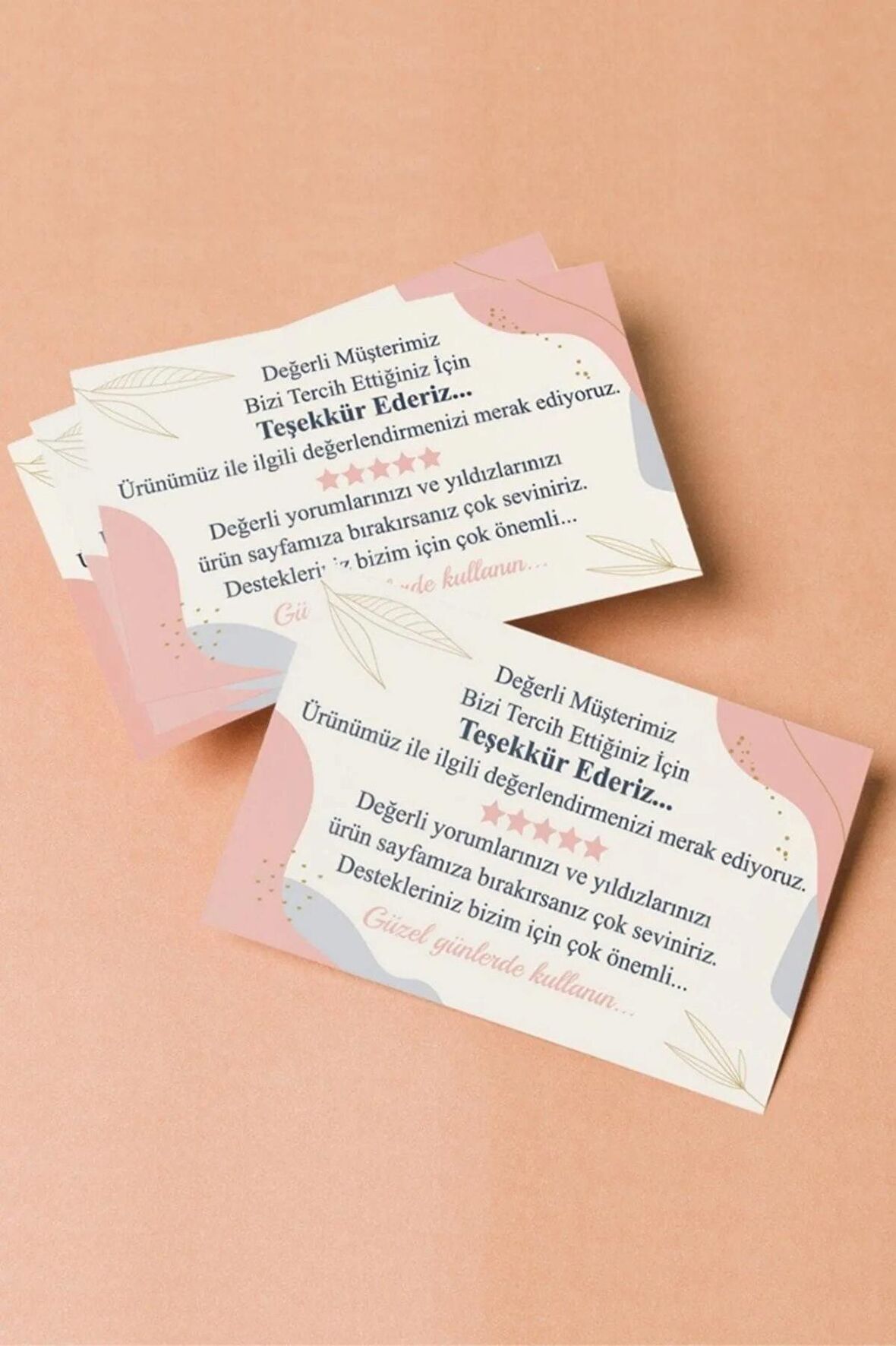 100 Adet Beş Yıldızlı Teşekkür Kartı - Hediye Kartı - Paketleme Kartı - 9x6 cm  - Çift Yön