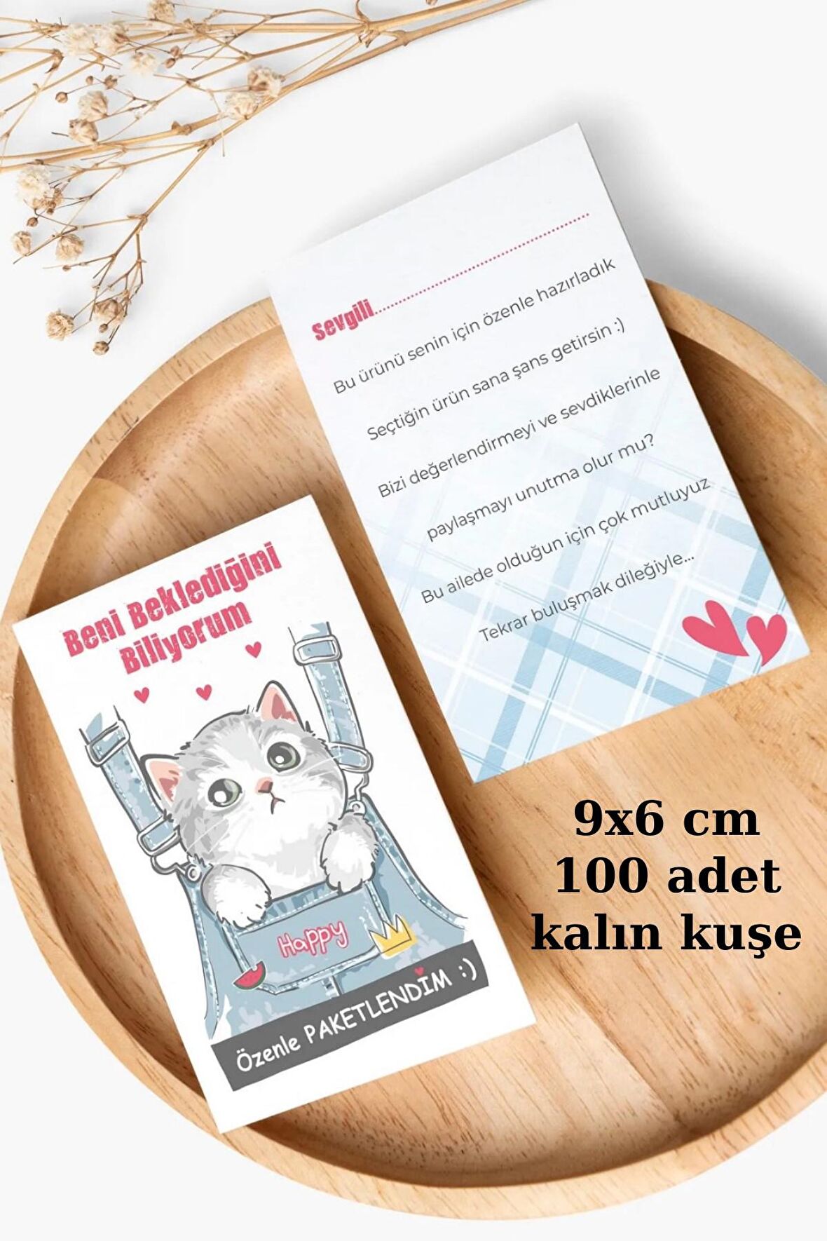 100 Happy Cat Teşekkür Kartı - Kedili Teşekkür Kartı - Not Kartı - Paketleme Kartı - Hediye Kartı