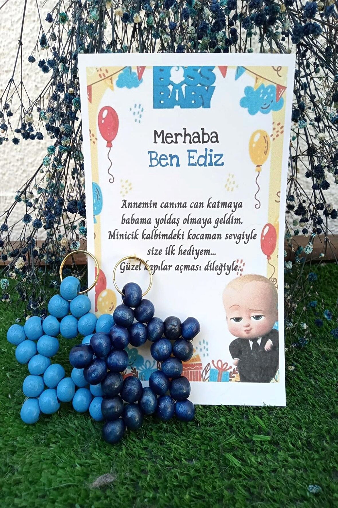15 Adet Patron Bebek Kartlı Hediyelik Anahtarlık - Doğum Günü Hediyelik -Mevlid Hediye -Kişisel Yazı