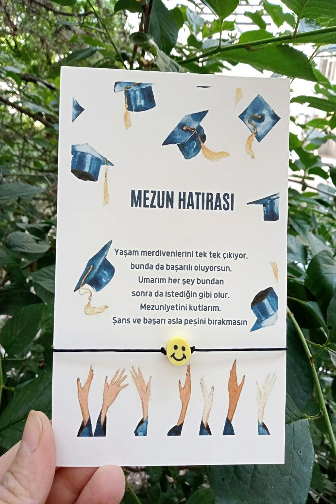 Mezun Hatırası | 10 Adet Kuşe Kartlı Emoji Bileklik - Okul Hediyesi - Öğrenci Hediyesi - Mezuniyet