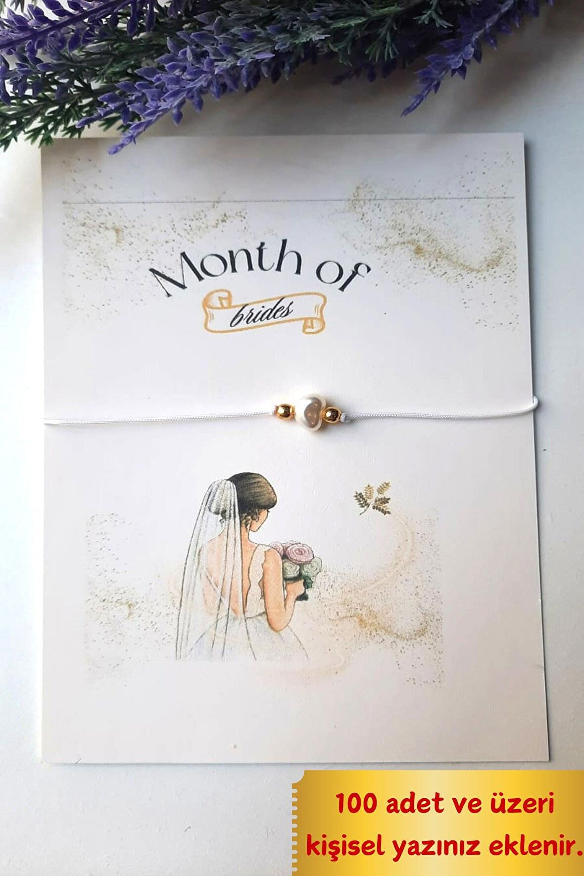 25 Adet Mount Of Bride Kartlı İnci Taşlı Bileklik - Kına Hediyesi - Nikah Hediyesi - Kişisel Yazı 