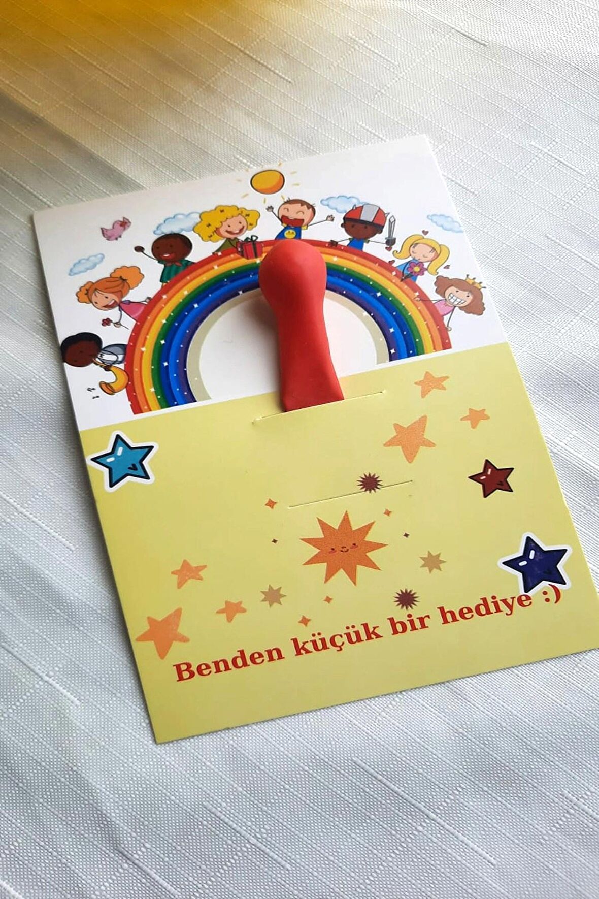 Balonlu Gökkuşağı Hediye Kartı | 10 Adet - Kuşe Kartlı Okul Hediyesi - Öğrenci Hediye - ( Karışık Re