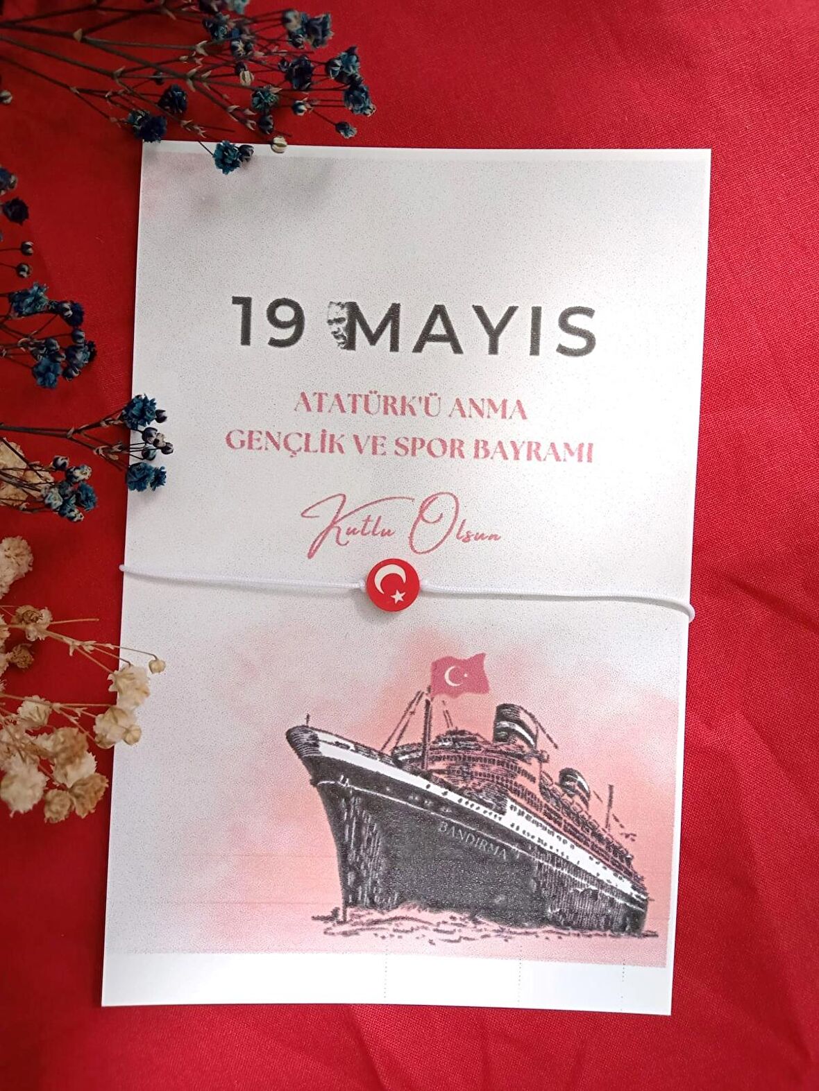 Bandırma Vapuru Konsept - 10 Adet Kuşe Kartlı Hediyelik Bileklik - 19 Mayıs Hediyesi - 