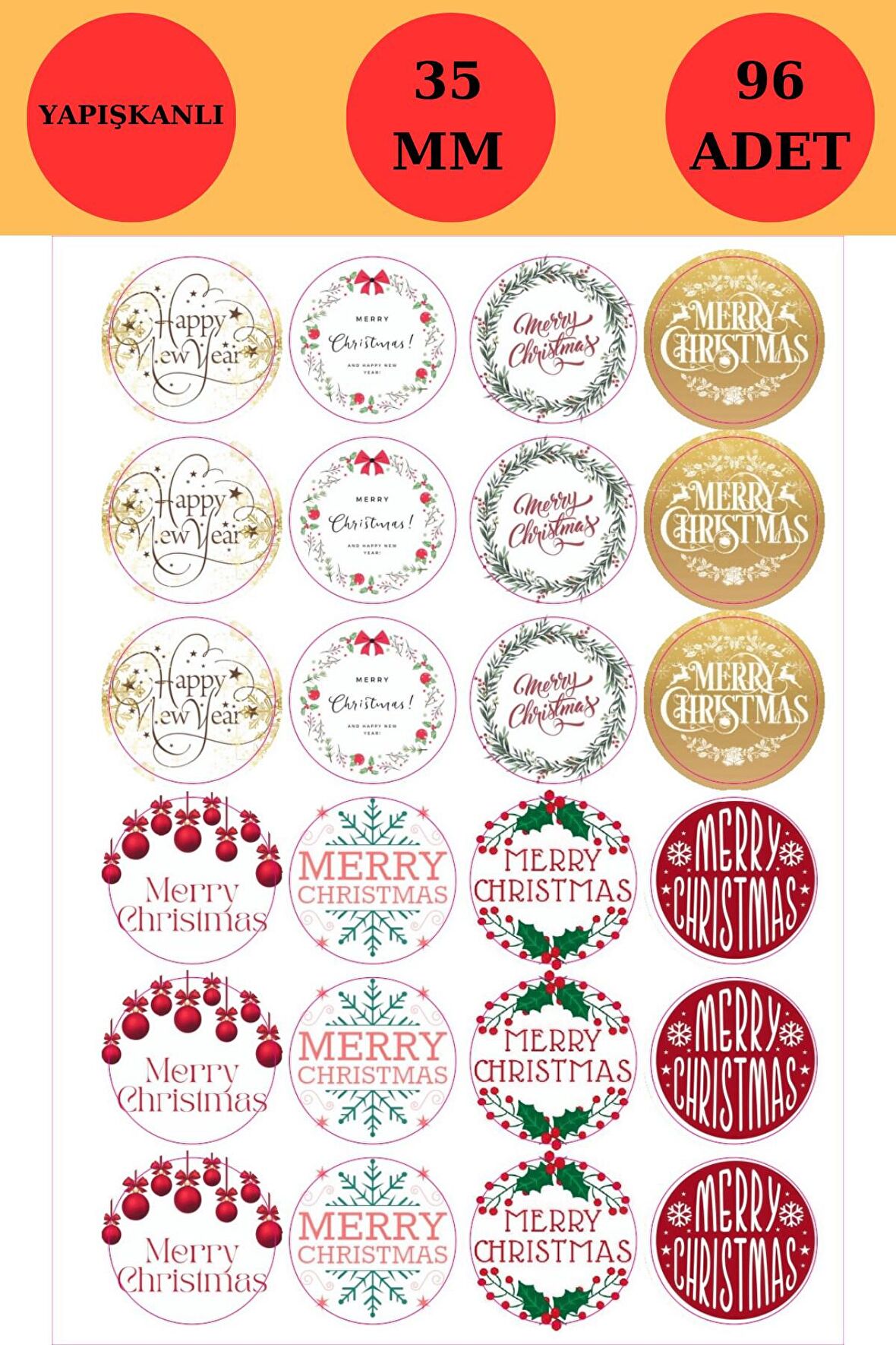 8 Çeşit Yılbaşı Sticker - Yılbaşı Hediye Sticker - Yılbaşı Paketleme - Yılbaşı Süsü -Merry Christmas