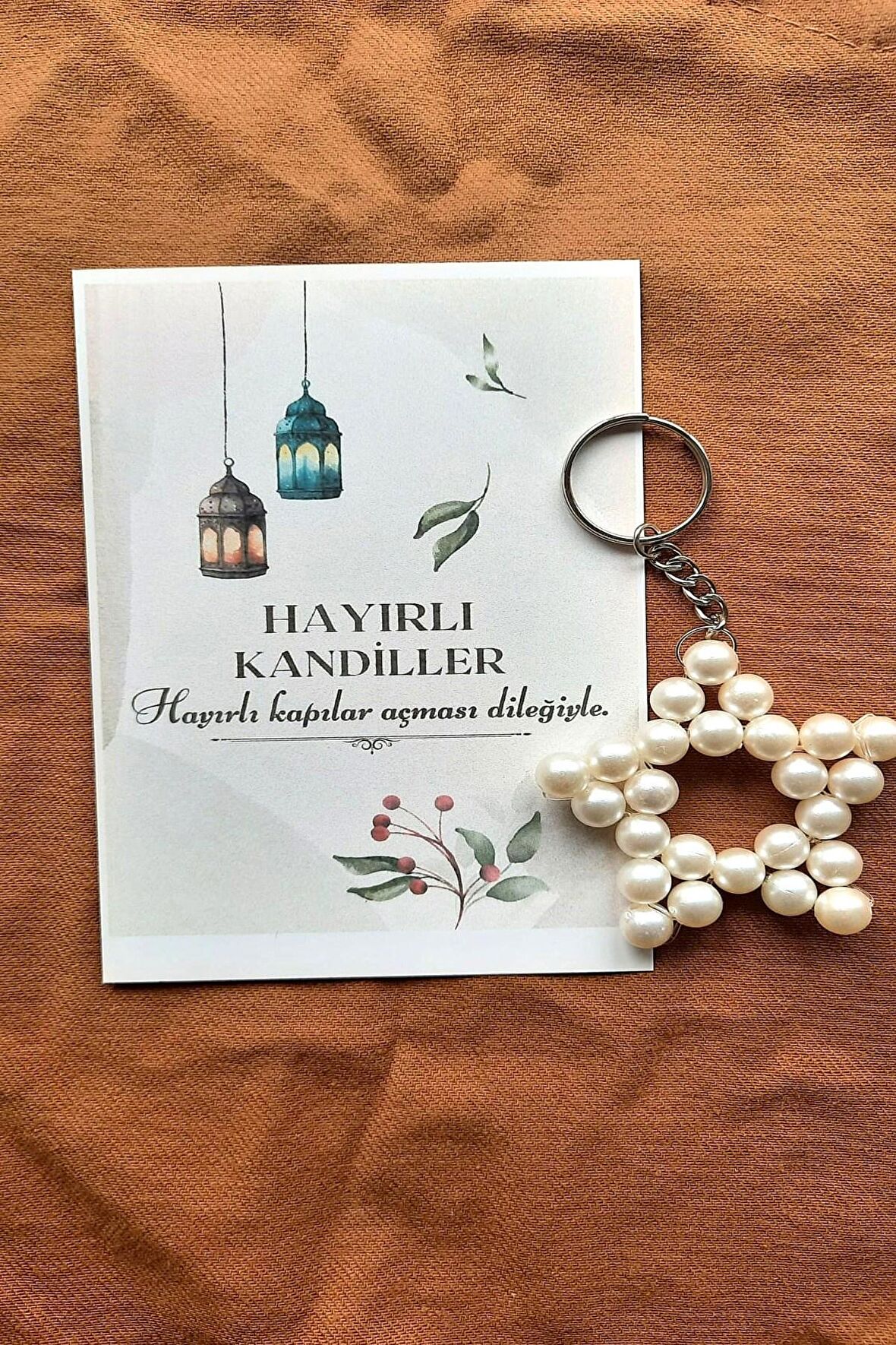 10 Adet Kandil Hediyesi - İnci Anahtarlık - Ramazan Hediyesi - Kartlı ve Tek Tek Jelatinli