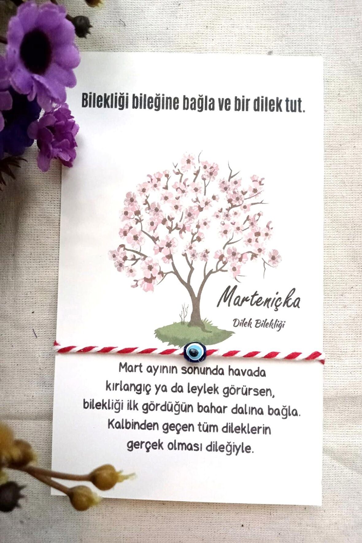 10 Adet Nazar Boncuklu Marteniçka Dilek Bilekliği - Kartlı ve Jelatinli - Şans Bilekliği