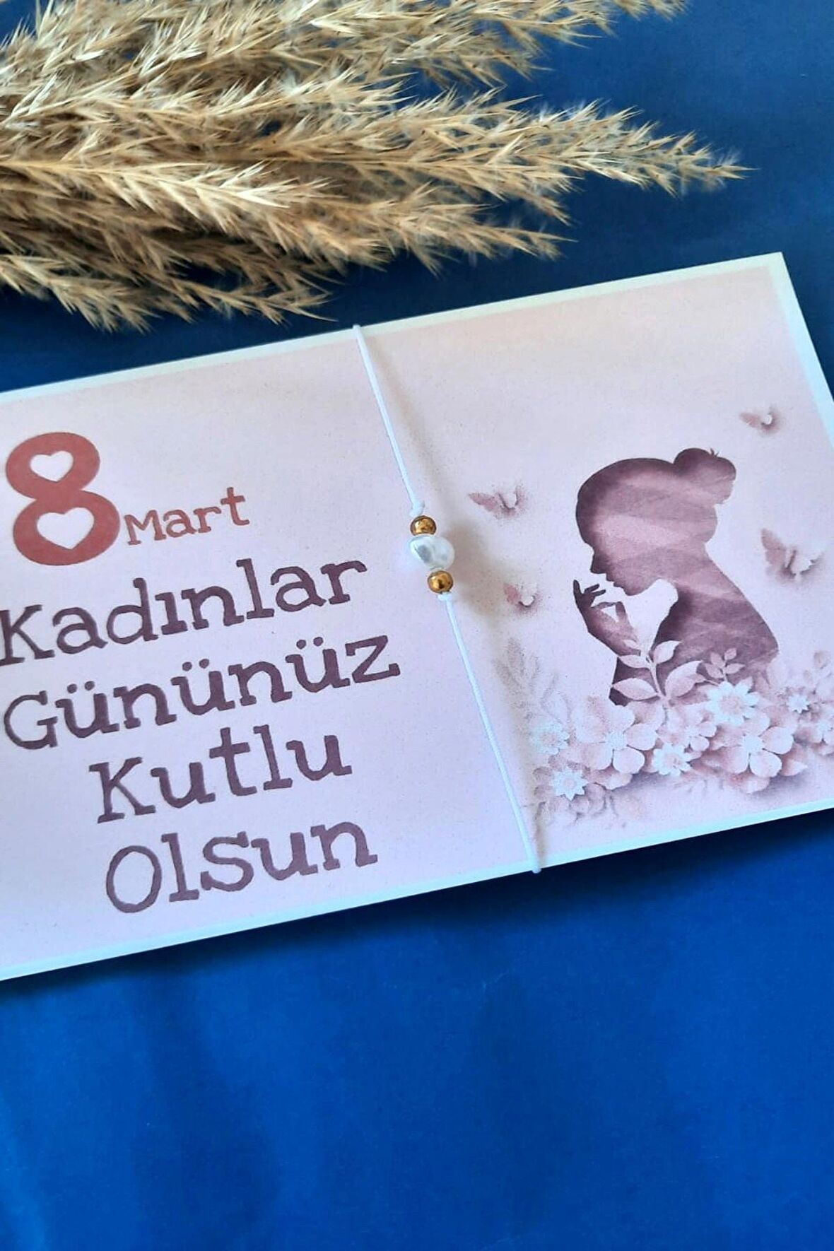 5 Adet | Kadınlar Günü Kartlı İnci Beyaz Bileklik - Kadınlar Günü Hediyesi
