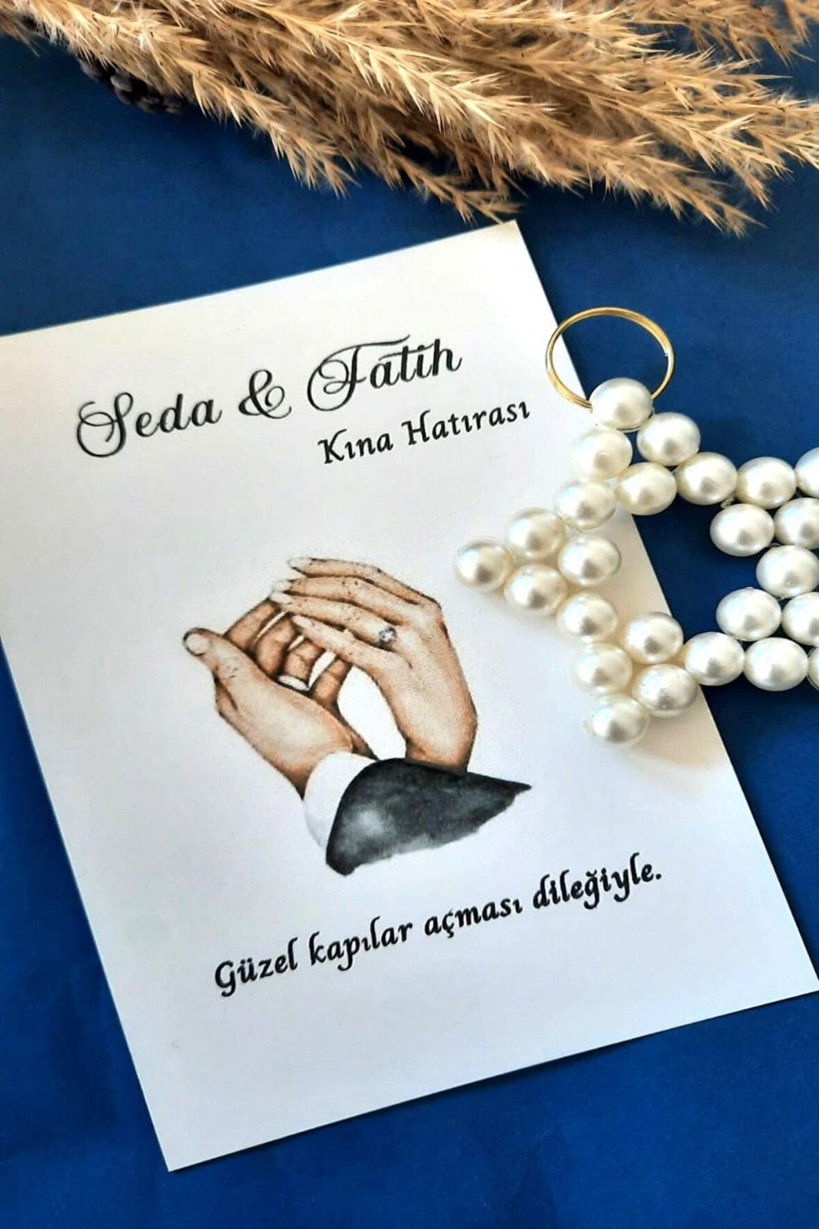 10 Adet Hediyelik İnci Anahtarlık - Kişiye Özel Yazı - Kına Hediyesi - Nikah Hediyesi
