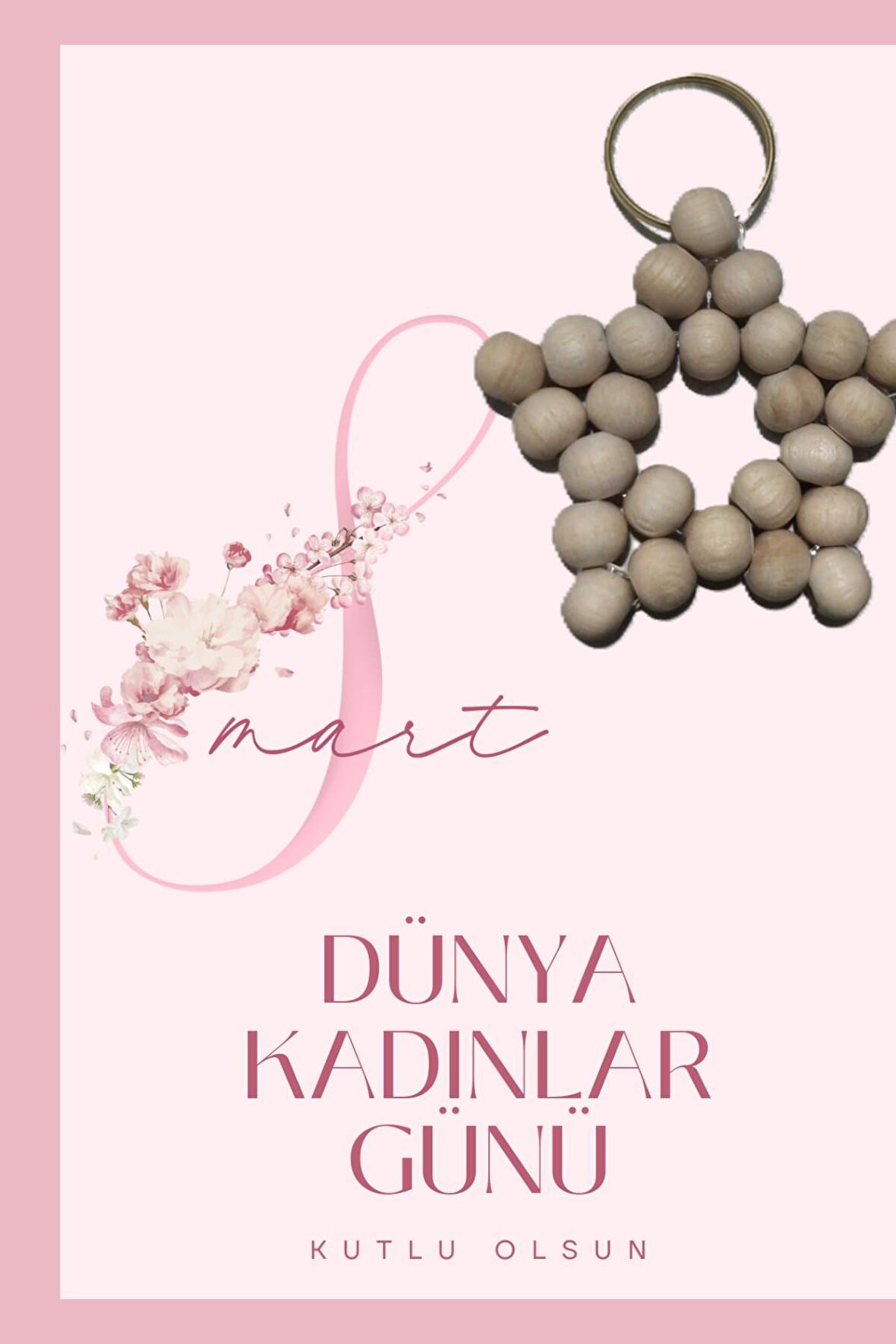 8 Mart Kartlı - 10 Adet Kadınlar Günü Ahşap Anahtarlık Hediyelik- Tek Tek Jelatinli