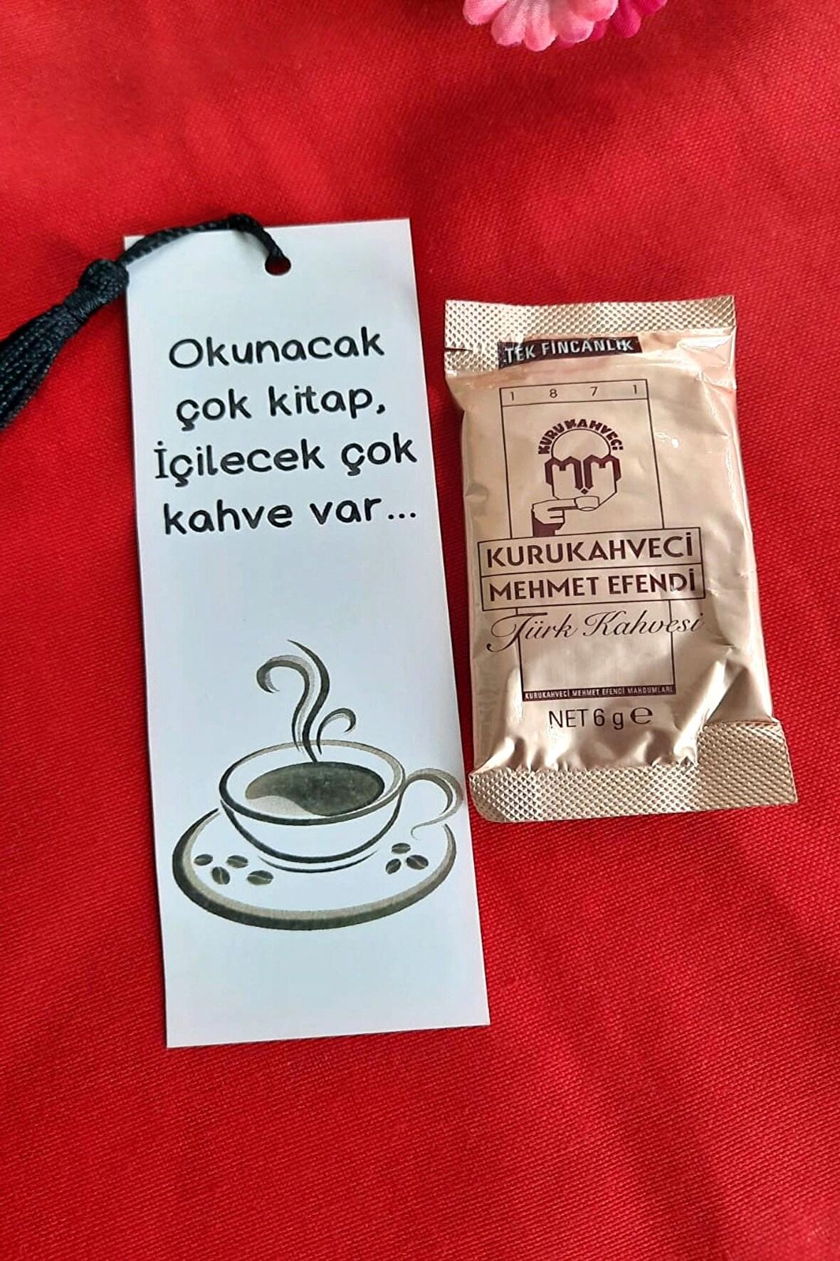 10 Adet Püsküllü Kitap Ayracı & Türk Kahvesi Hediyelik - Konsept Hediye 