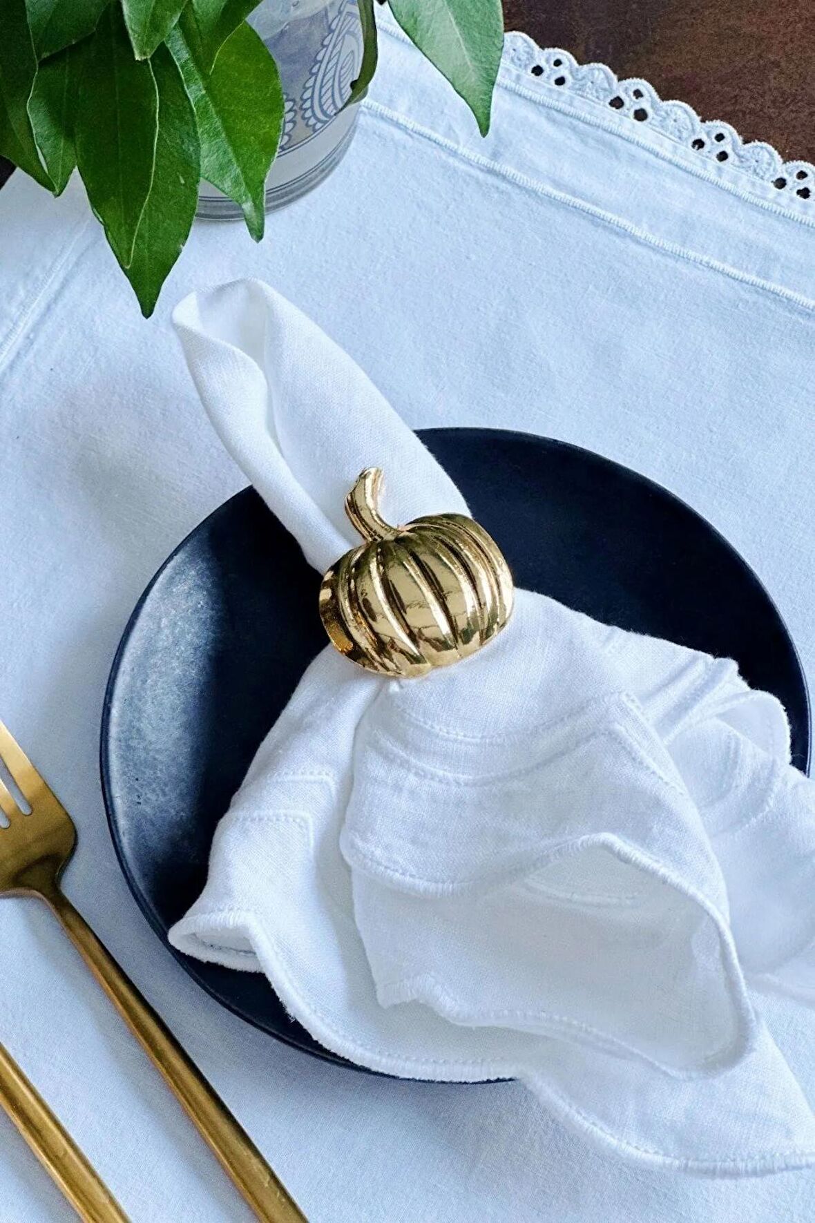 6 Adet Gold Bal Kabağı Peçete Halkası - Halloween Peçete Yüzüğü