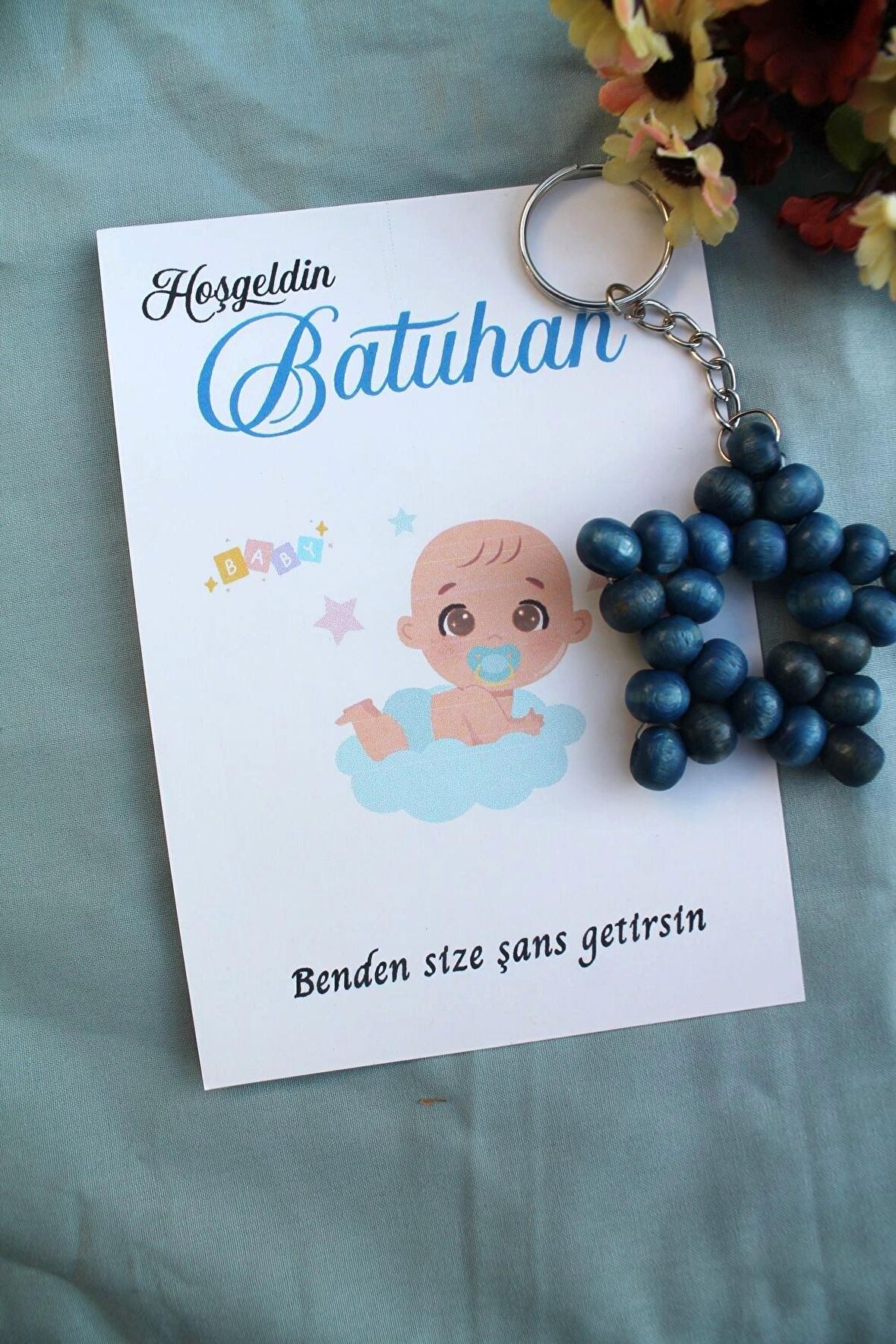 30 Adet Yıldız Anahtarlık - Kişiye Özel - Erkek Bebek Hediyelik - Baby Shower