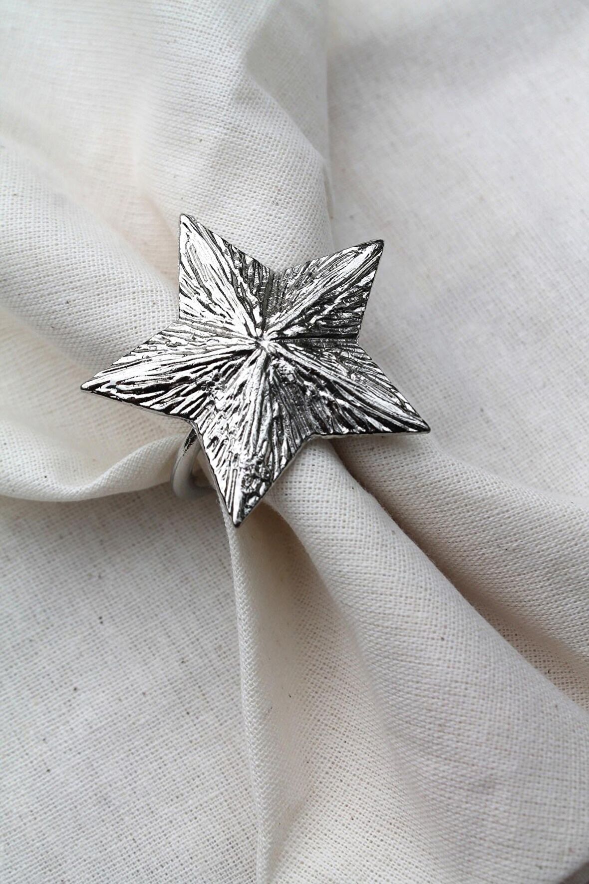 6 Adet Dekoratif Gümüş Star Nova Peçete Halkası - Napkin Ring