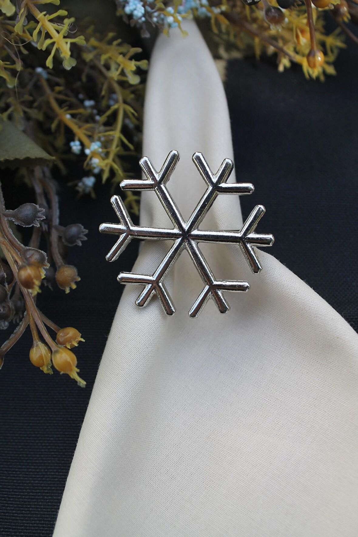 6 Adet Gümüş Kar Tanesi Peçete Halkası - Napkin Ring