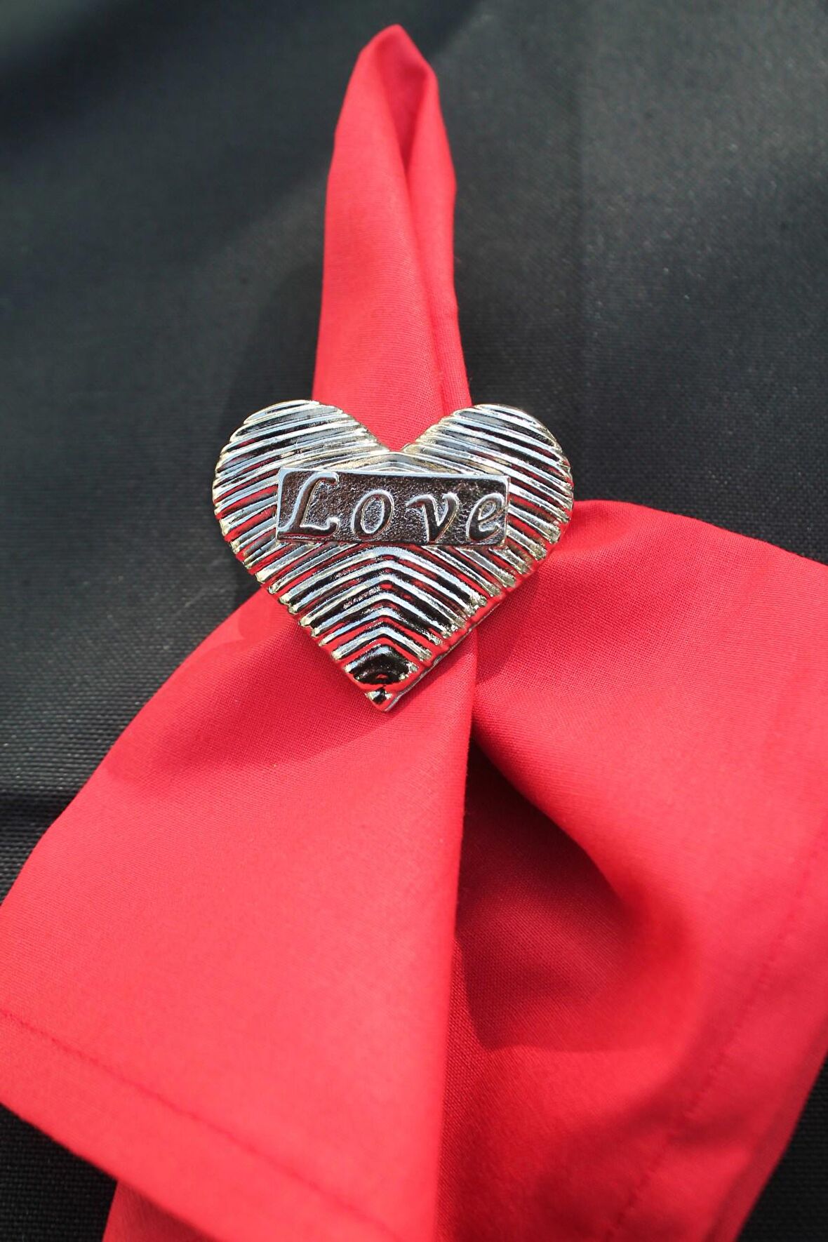 6 Adet Gümüş Love Kalp Metal Peçete Halkası - Napkin Ring