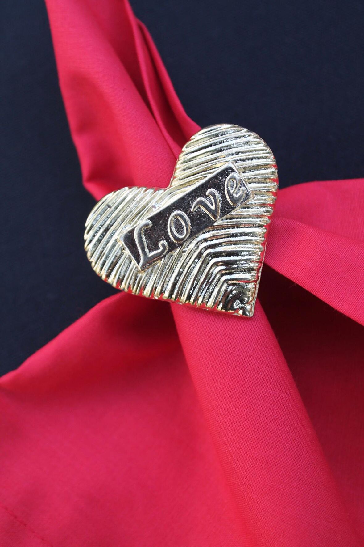 6 Adet Gold Love Kalp Metal Peçete Halkası - Napkin Ring