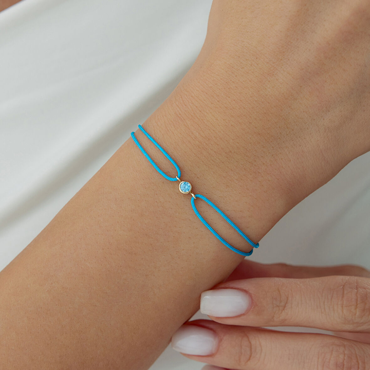 Balık Burcu Aquamarine İpli Bileklik