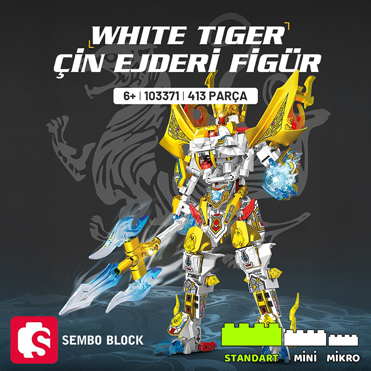 White Tiger Çin Ejderi Figür Yapı Bloğu Seti