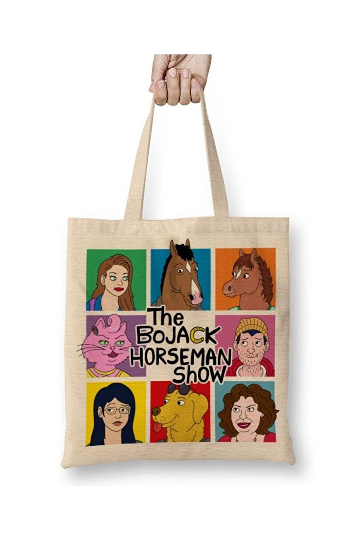 The Bojack Horseman Show Beyaz Bez Çanta Uzun Saplı Alışveriş Çantası Plaj Çantası