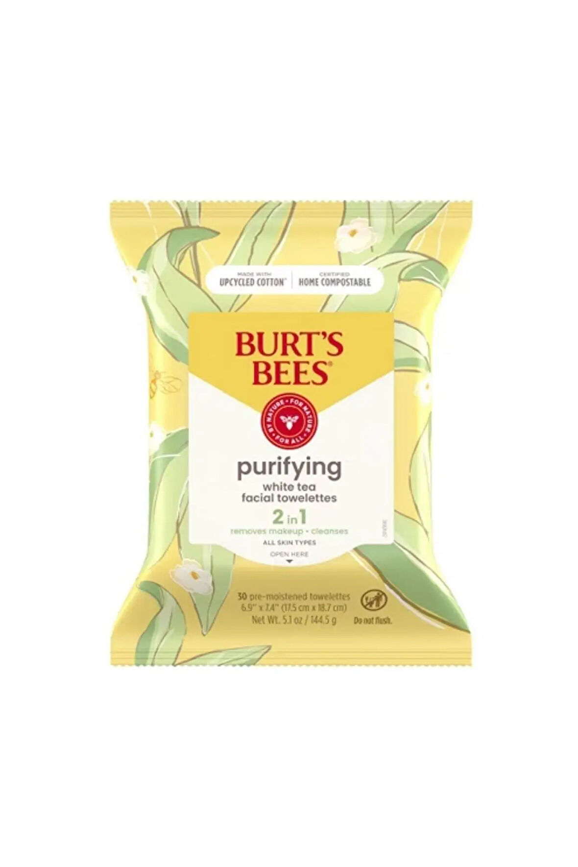 Burt's Bees Facial Cleansing Towelettes with White Tea Beyaz Çaylı (Tüm Cilt Tipleri İçin, %99 Doğal Kökenli) Yüz Temizleme Mendili 30 Adet 5.1oz 144.5 gr
