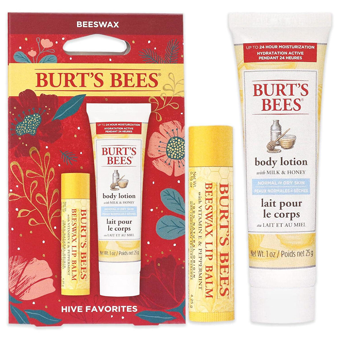 Burt's Bees Balmumu Dudak Balsamı ve Seyahat Boyu Vücut Losyonu Hediye Seti