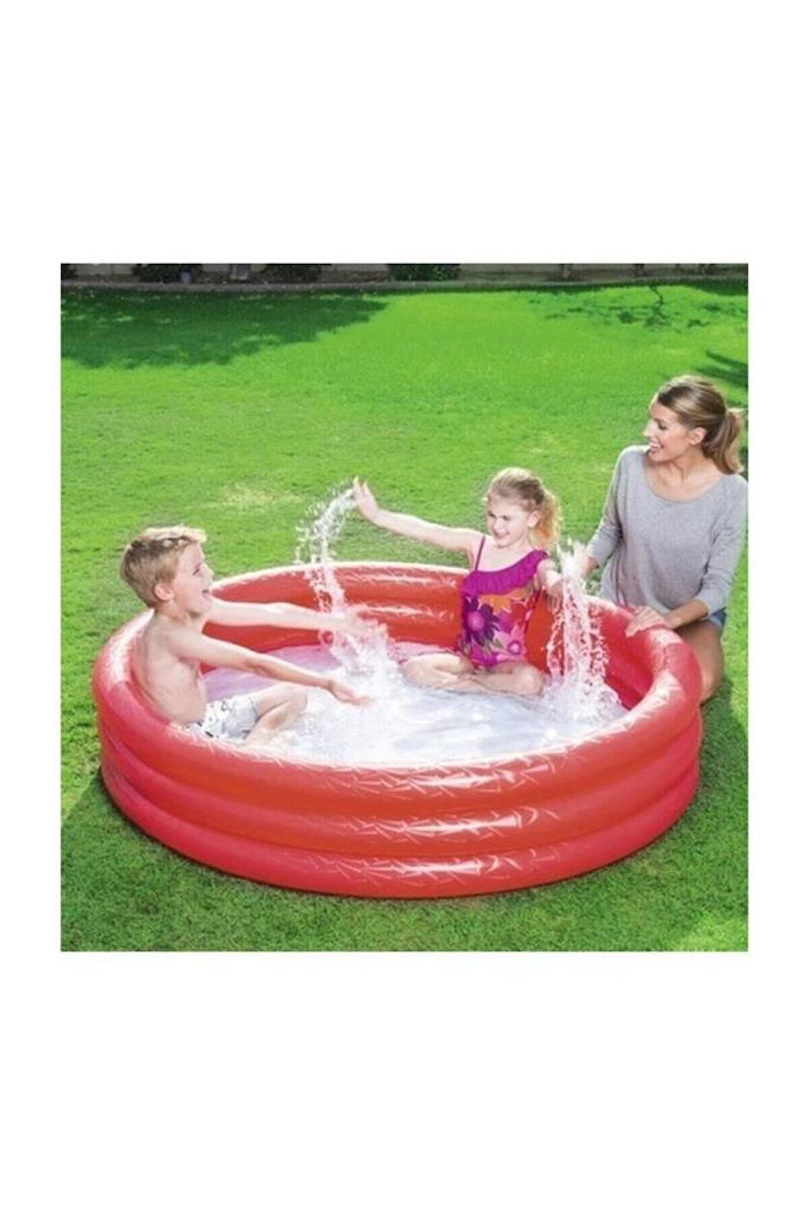 Bestway 51025 Şişme 3 Halkalı Çocuk Havuzu Kırmızı 122x25 cm