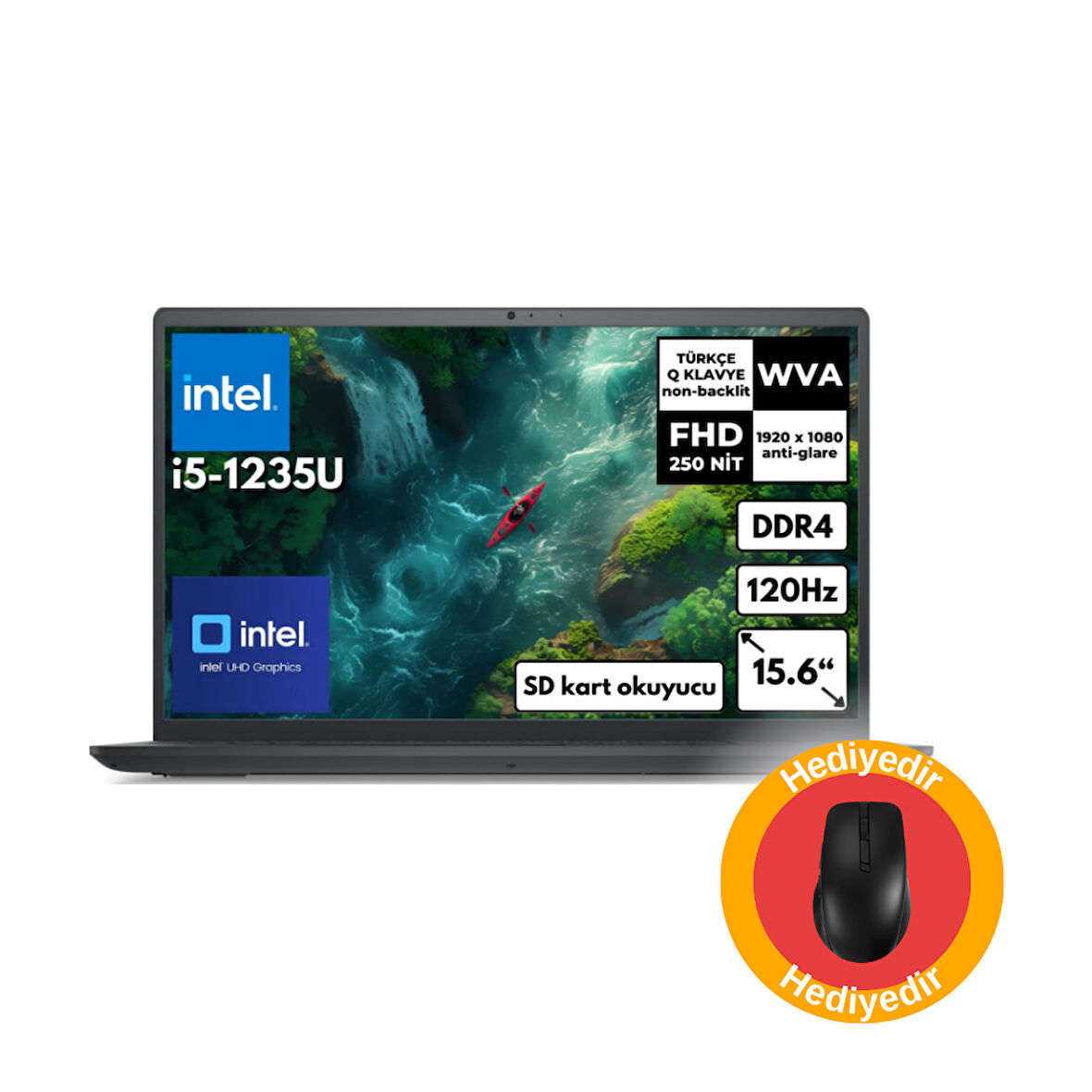 Dell Inspiron 3520 i5-1235U 32 GB 1 TBSSD 15.6" Intel UHD Graphics 120Hz FHD Windows 11 Home + MD200 Mouse I352010030U_MD200  BT53