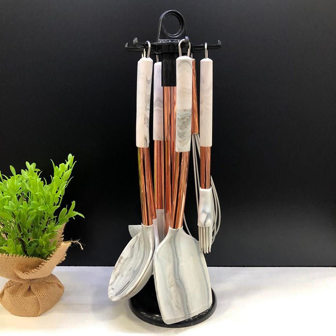 7 Parça Silikon Servis Seti Metal Sap Kepçe, Kevgir, Kaşık 7023