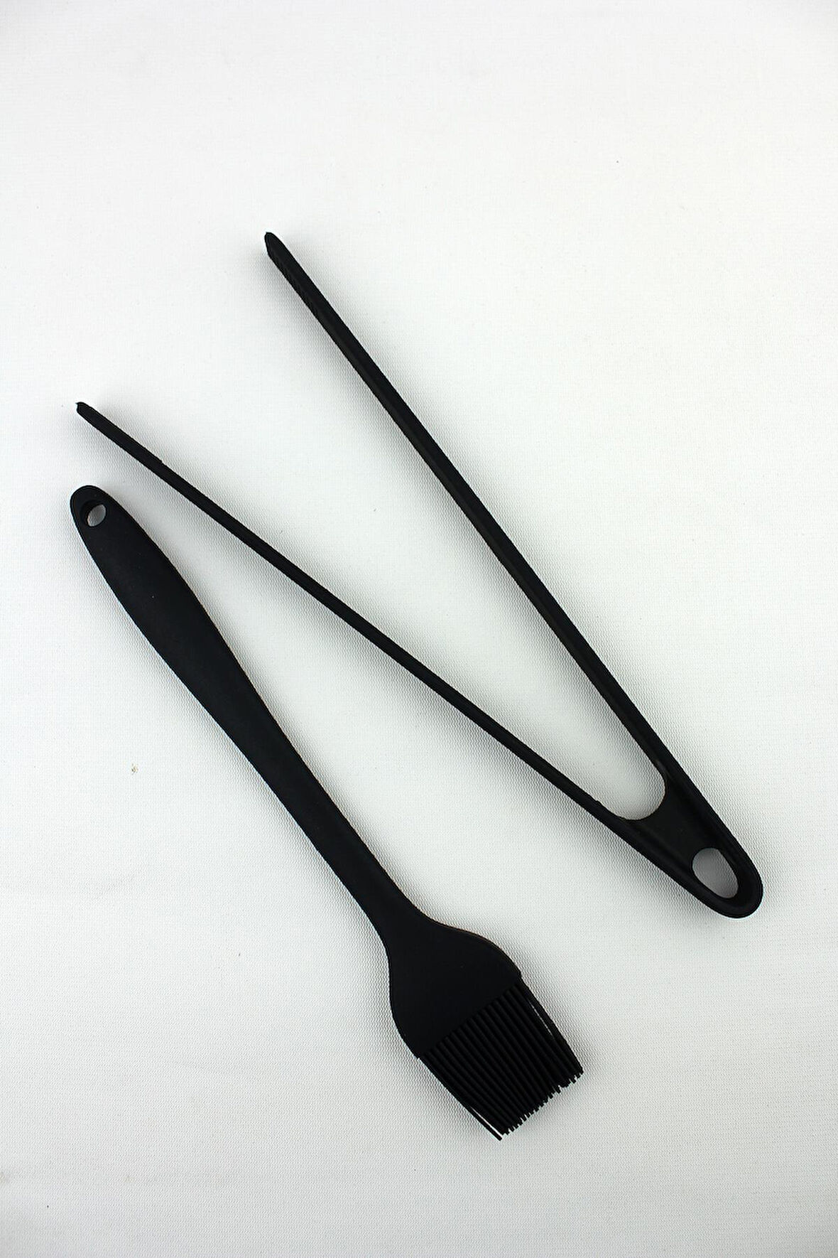 Lüks Büyük Boy Silikon 2 li Maşa Fırça Set Siyah 27cm 