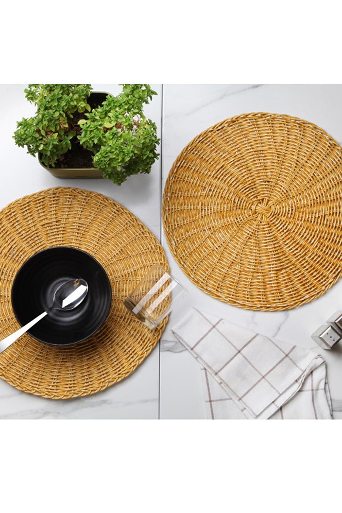 2 li Rattan Supla Sunumluk Krem 35cm Amerikan Servis