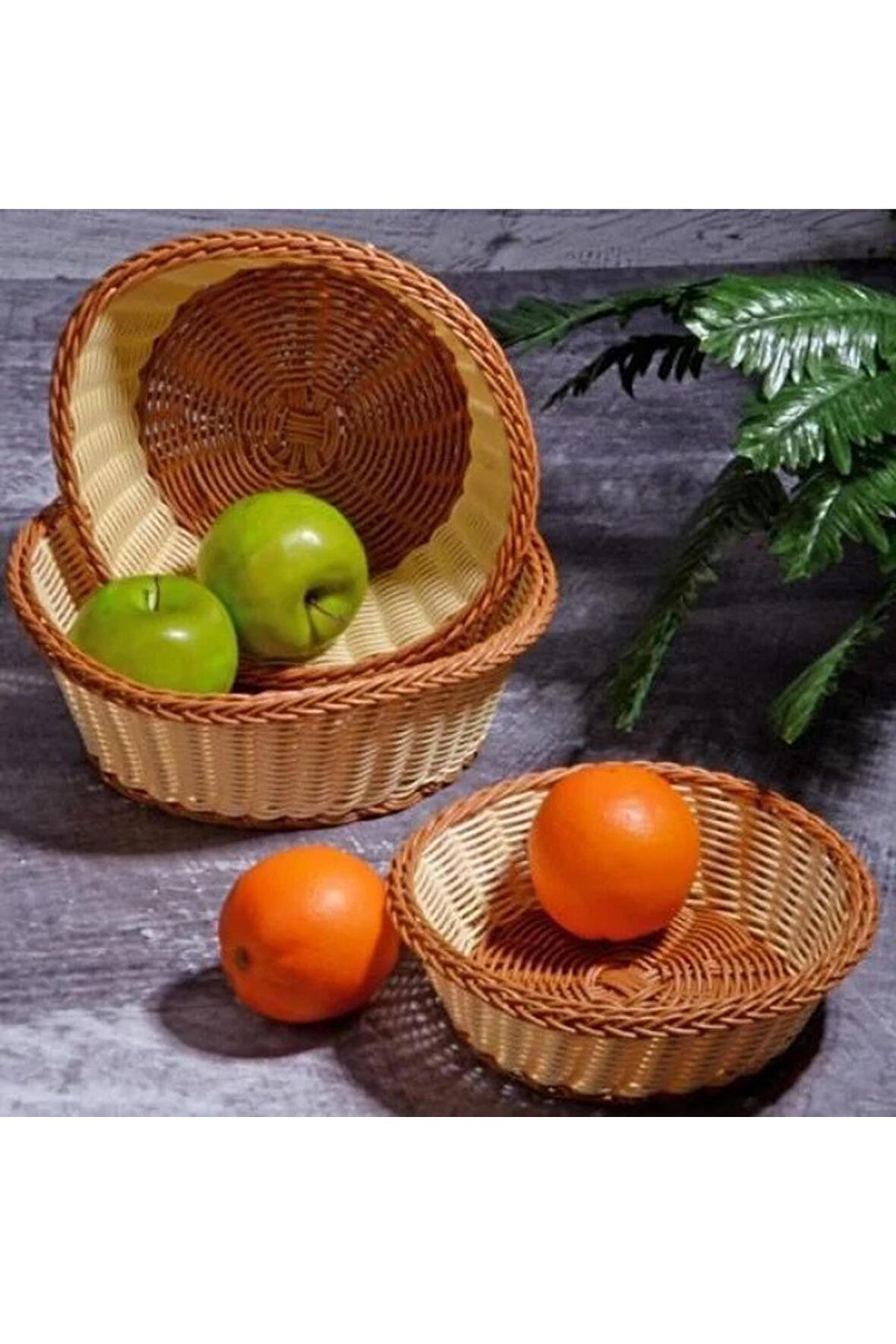 3 lü Rattan Ekmeklik , Meyve Sepeti Yuvarlak