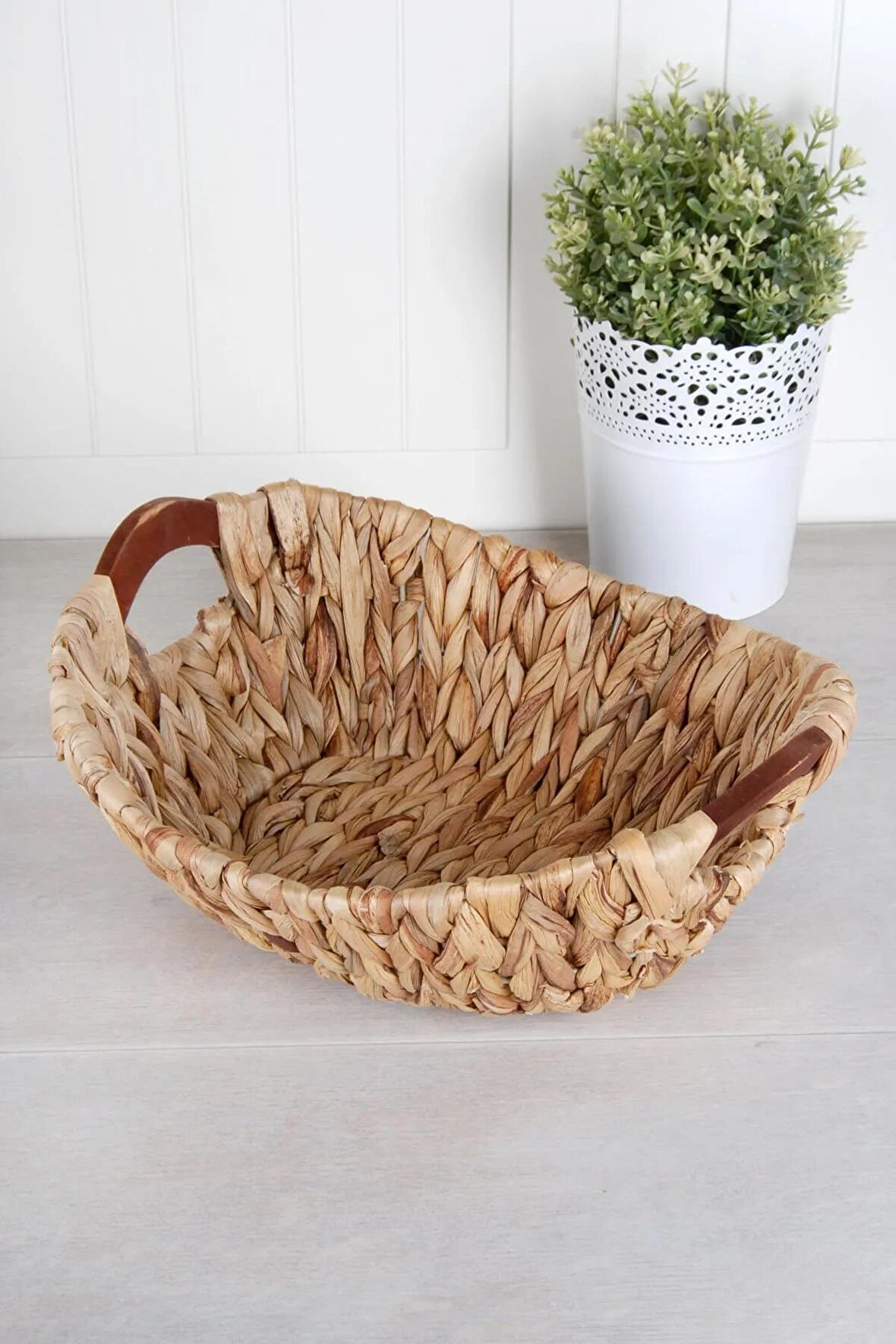 Hasır Rattan Ekmeklik Ekmek Sepeti  Ahşap Sap