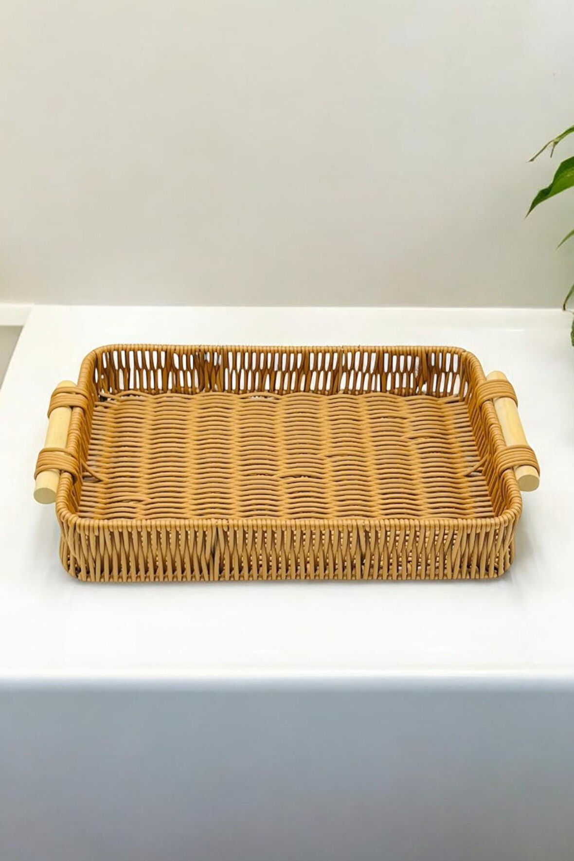 Plastik Rattan Tepsi Dikdörtgen Orta Boy 39*26cm 