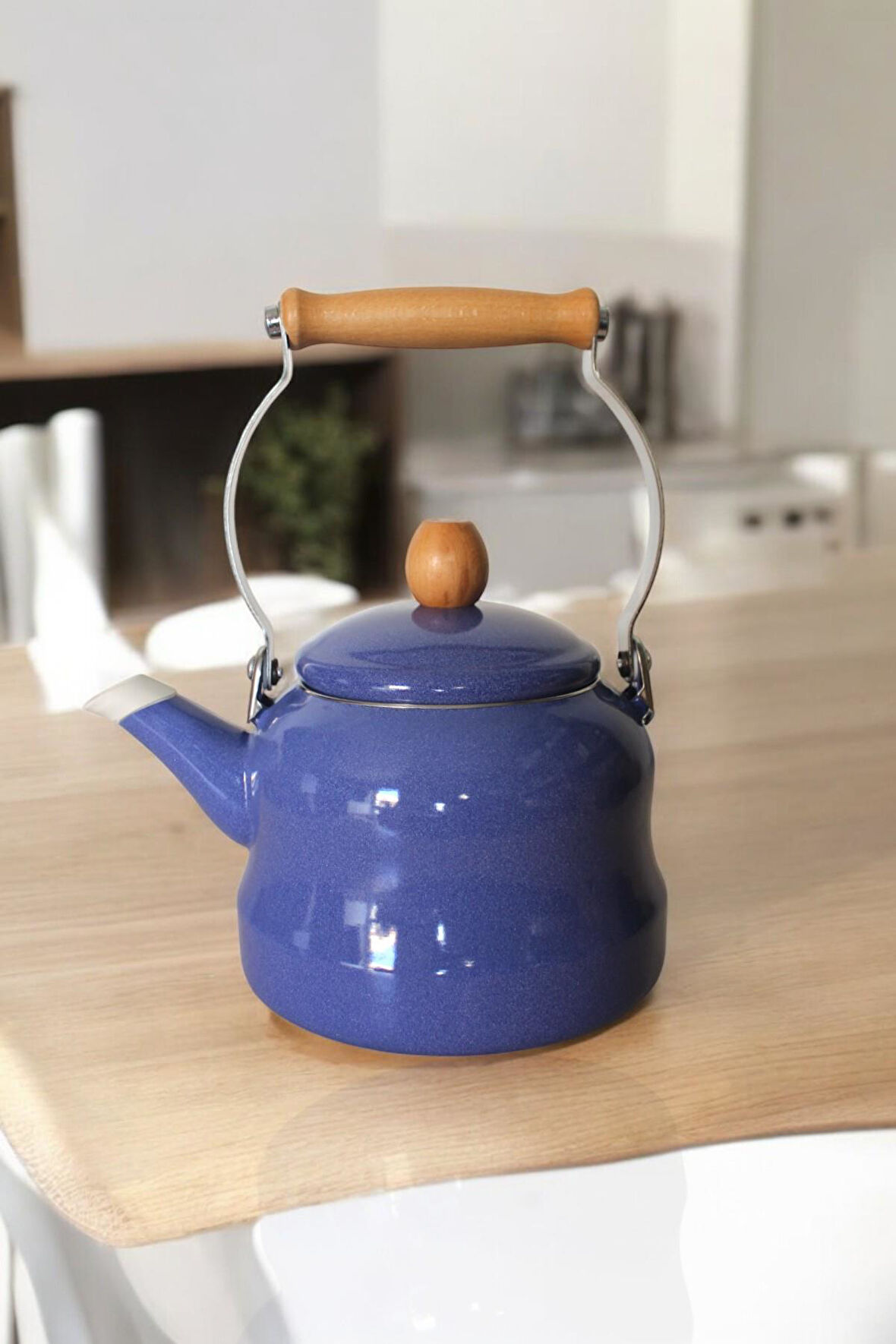 Emaye Demlik Vintage Üstten Saplı Mavi 2,5 Litre Demlik