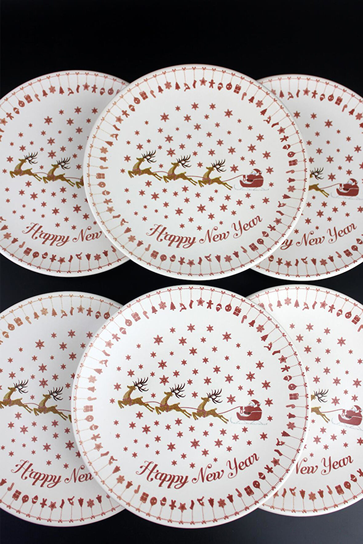 6'lı Yılbaşı Konsept Seramik 25cm Servis Pasta Tabak Servis20897