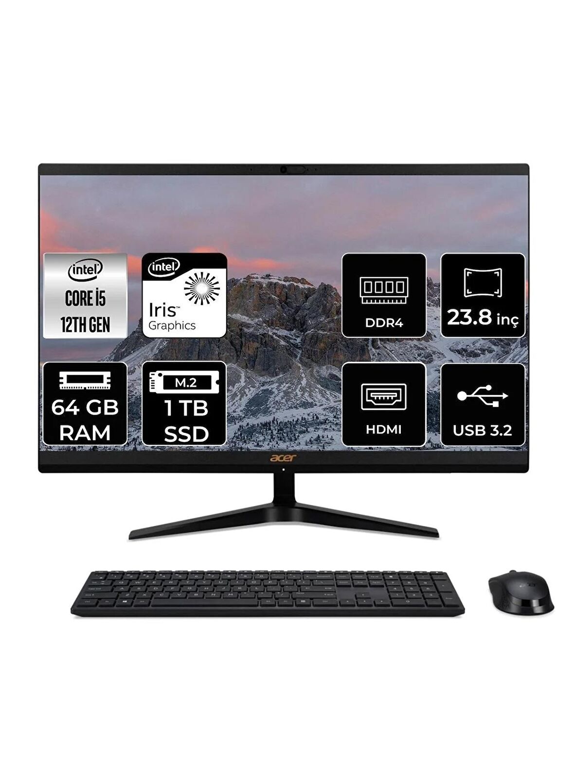 ACER ASPİRE C24-1700 i5 1235U 64GB RAM 1TB SSD 23.8" FHD W11H ALL IN ONE PC DQ.BJWEM.006