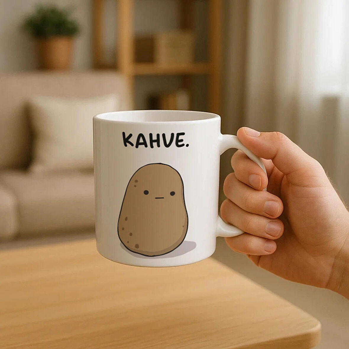 Kahve İsteyen Patates Baskılı Kupa Bardak