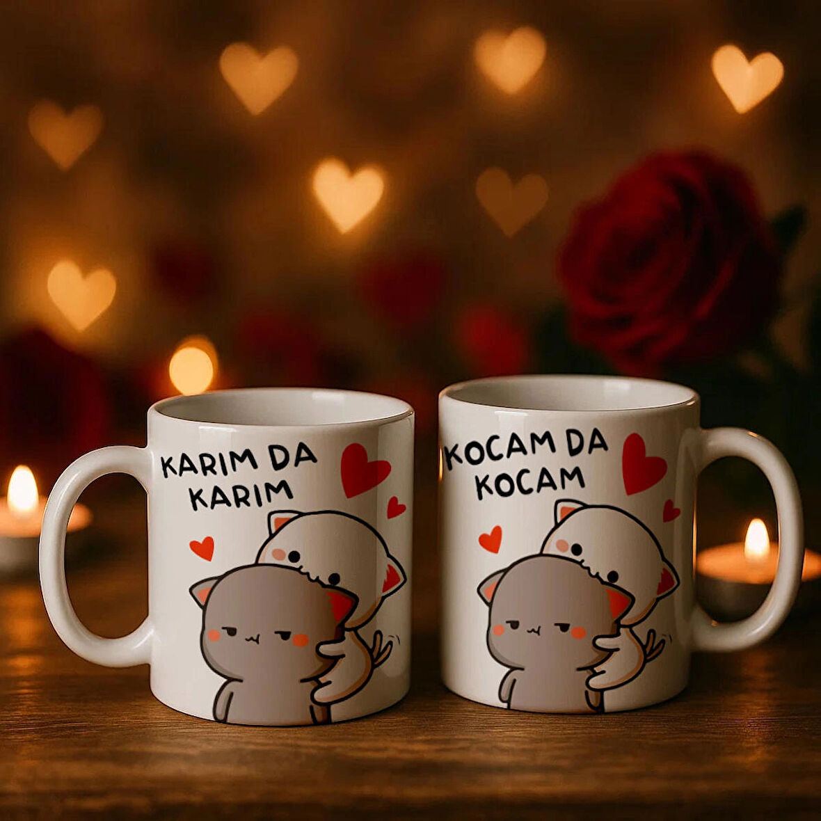 Sevgili Hediyesi ikili Eşli Çift Yön Baskılı Kupa Bardak Kocam da Kocam Karım da Karım