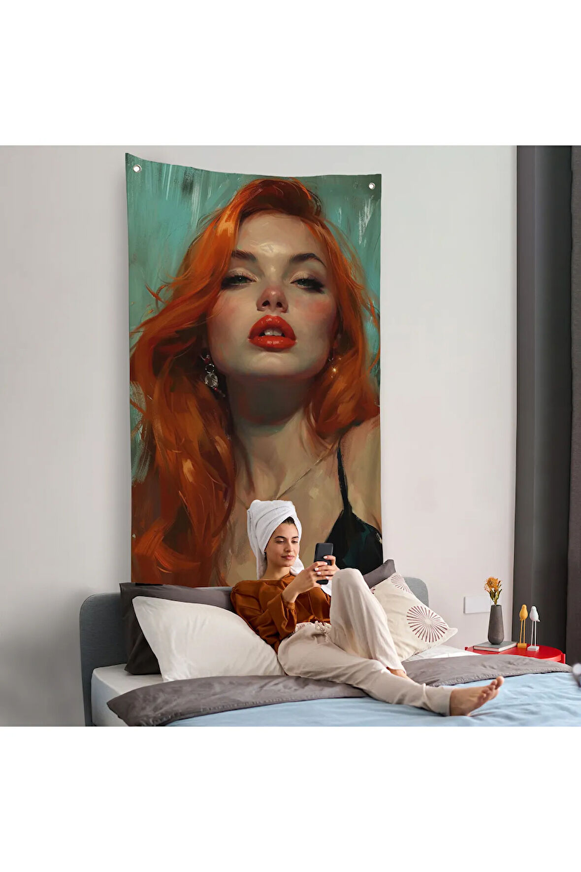Kızı Saçlı Güzel Kadın Duvar Örtüsü-7957