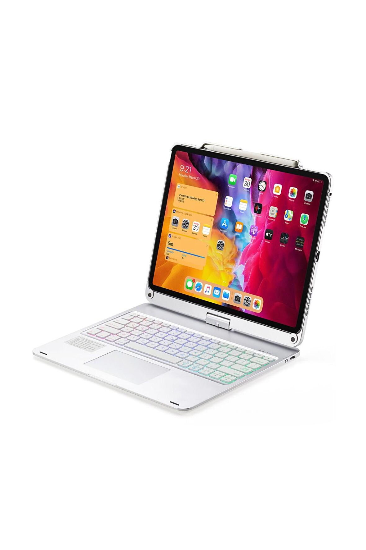 iPad Pro 12.9 inç (2018)  Uyumlu Fuchsia  Magic Dönen Klavyeli Tablet Kılıf