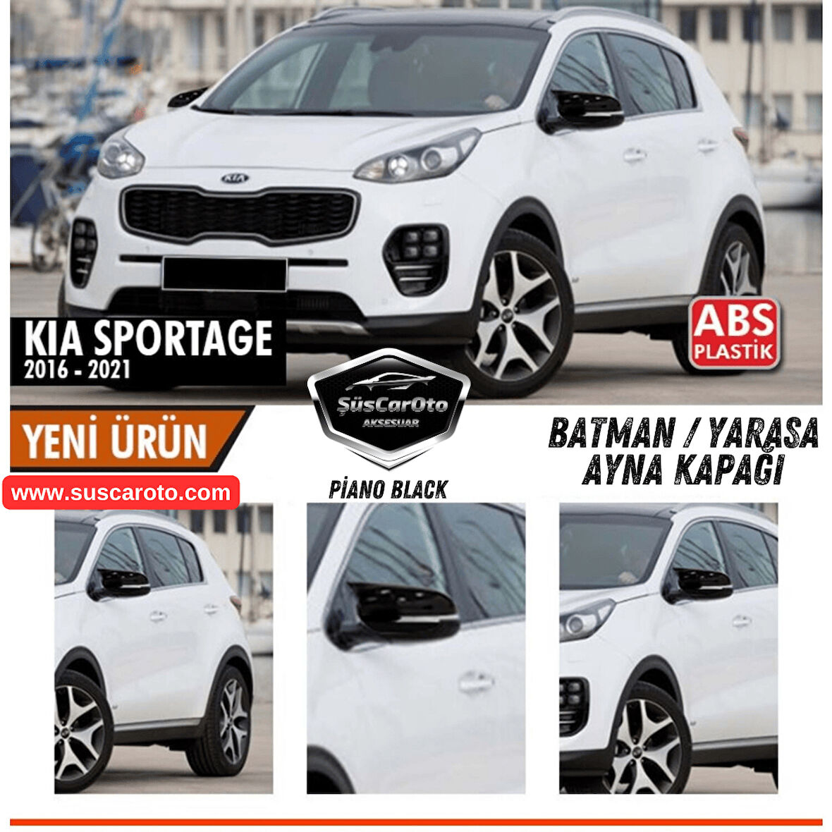 Kia Sportage 2016-2021 Sinyalli Uyumlu Batman Yarasa Ayna Kapağı Piano Black ABS Plastik Sağ Sol Takım