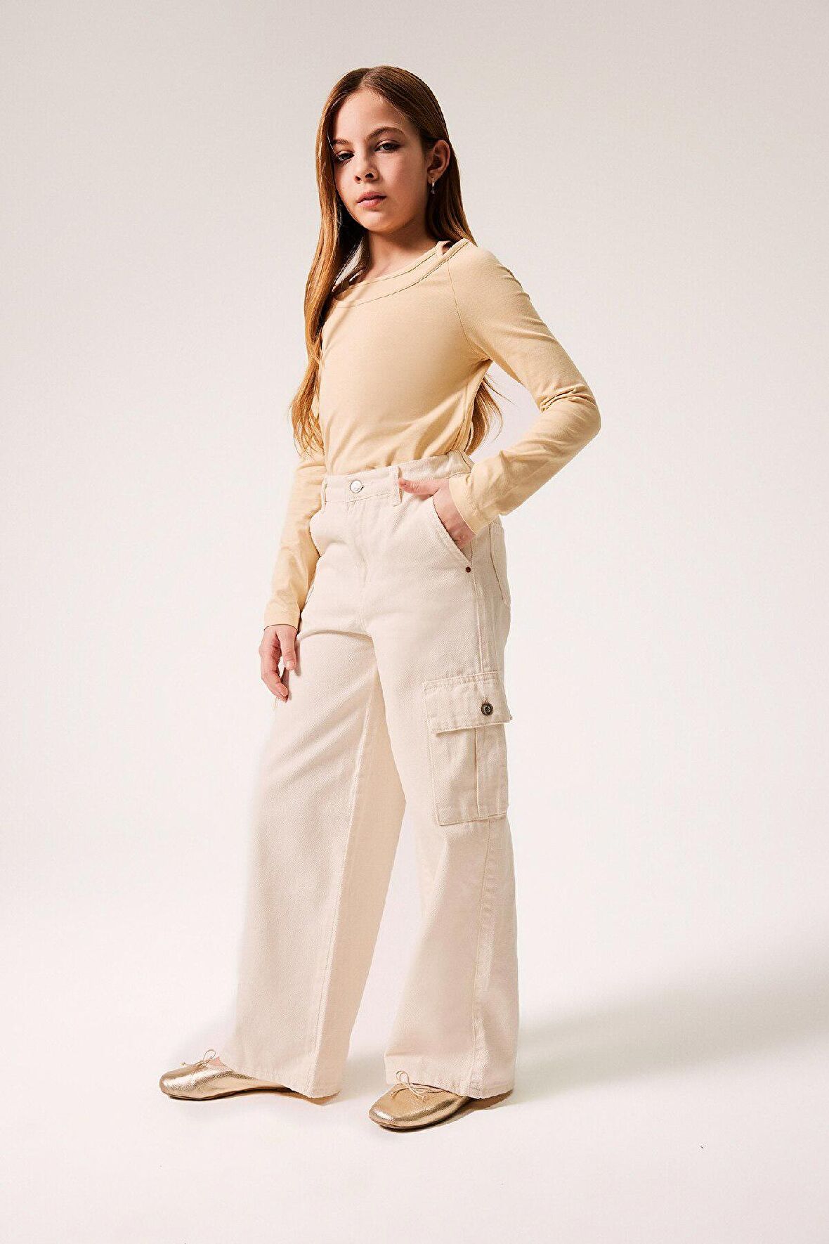 Kız Çocuk Wide Leg Kargo Geniş Paça Jean Pantolon