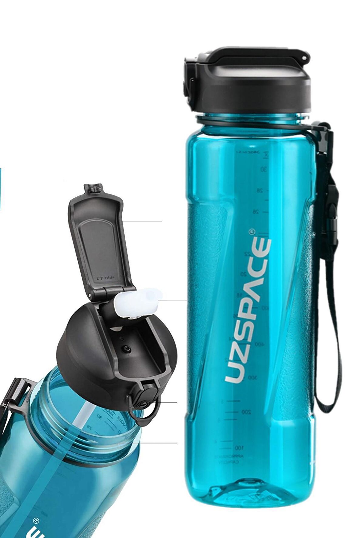 Uzspace FiftyFifty PİPETLİ 1000ml -Büyük Boy- Tritan Su Matarası 