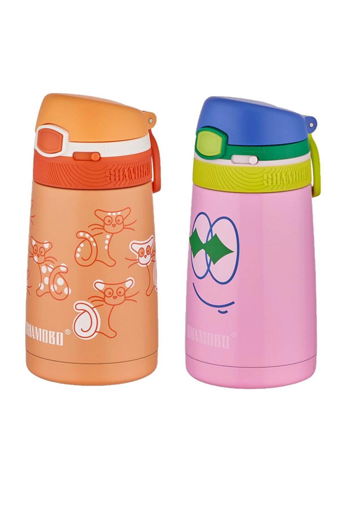 Shamobo 2Lİ SET Pipetli Çelik Termos 350ml -6 Saat Isı Yalıtımı-