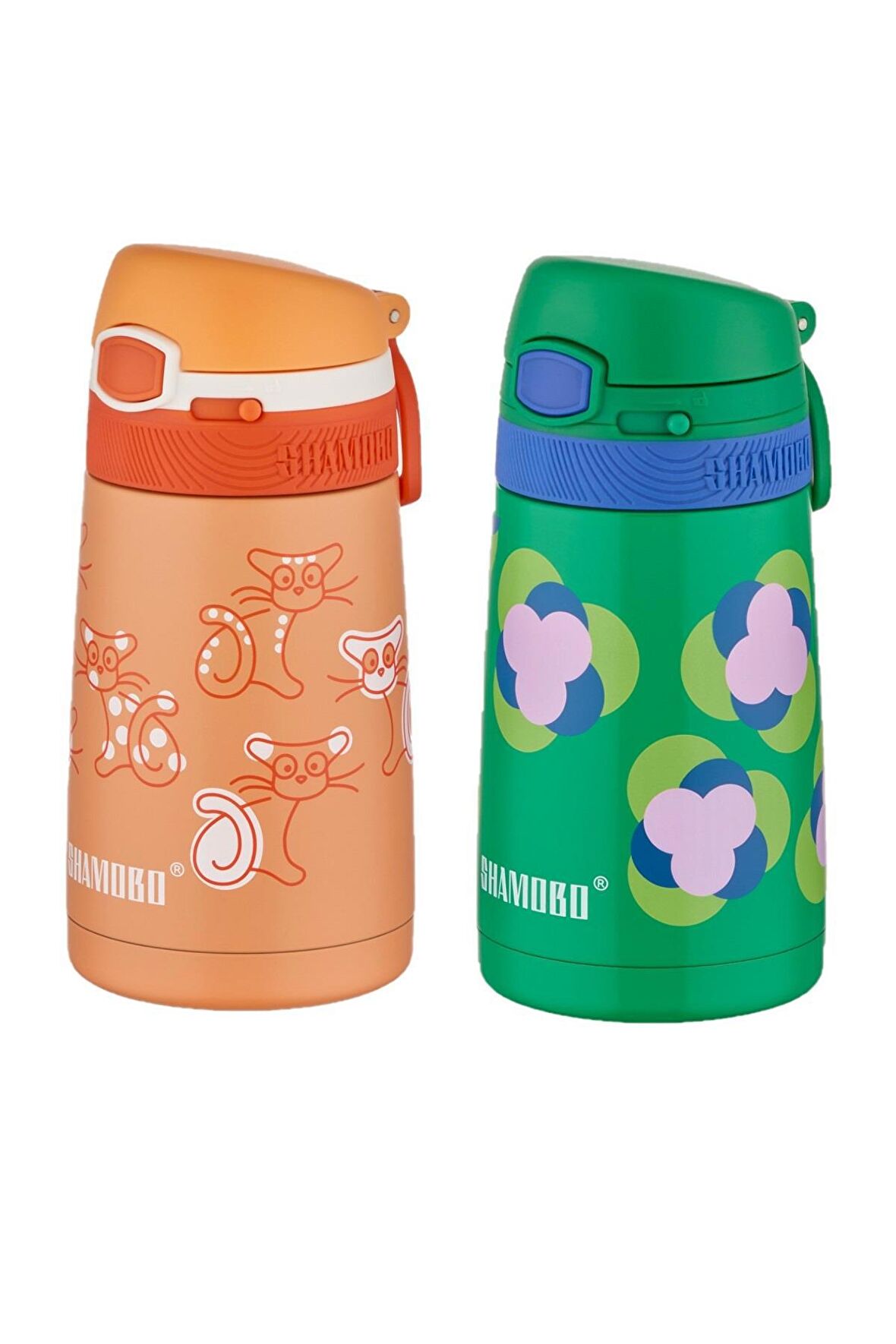 Shamobo 2Lİ SET Pipetli Çelik Termos 350ml -6 Saat Isı Yalıtımı-